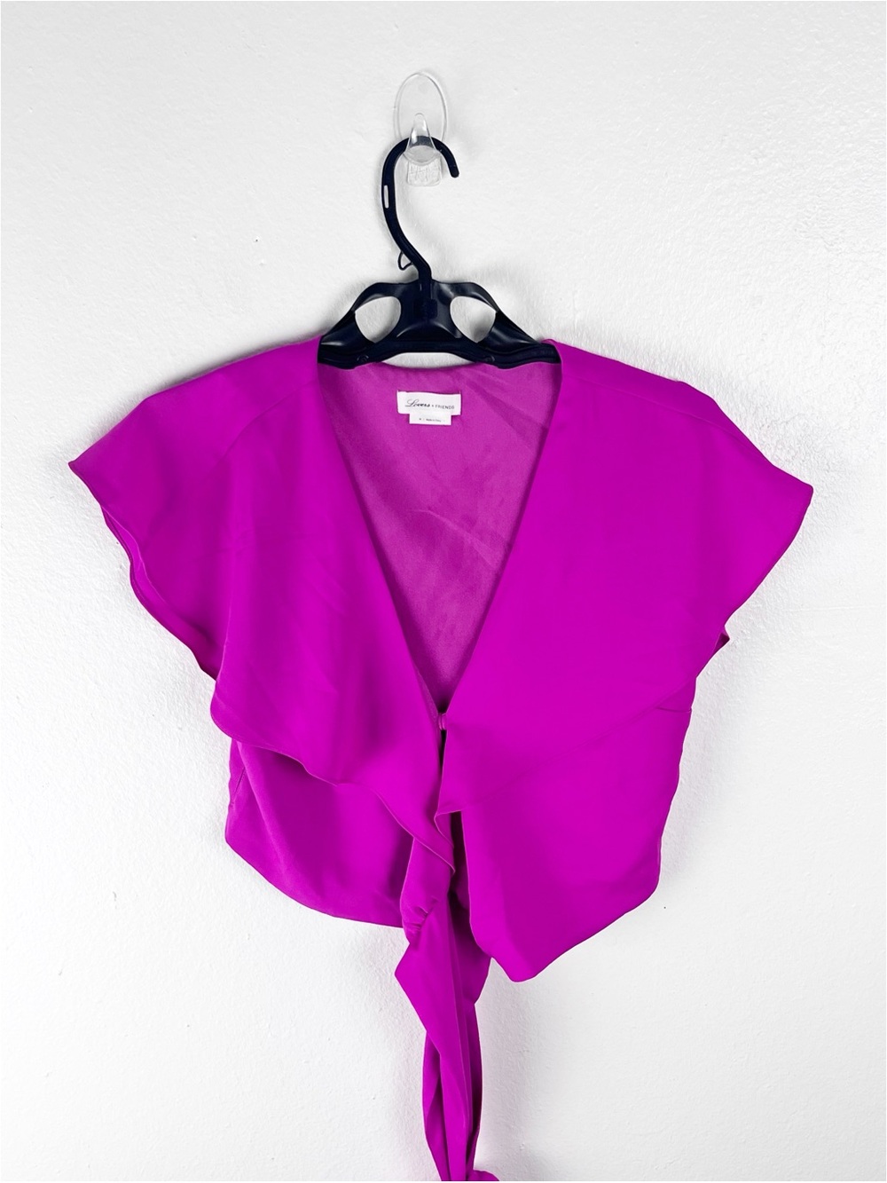 LOVERS + FRIENDS Kristina Magenta Short Sleeves Tie Waist Wrap Top Size Medium